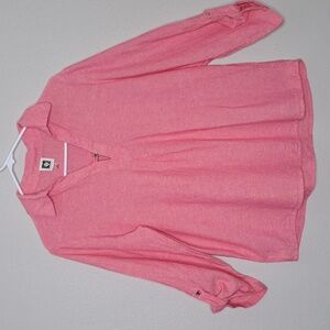 Anne Klein Women's Top Pink Linen Blend Roll Tab Tunic Blouse M